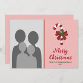 Festive snoepje op roze met aangepaste foto feestdagenkaart (Voorkant / Achterkant)