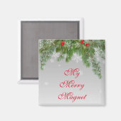 Festive Snowflake and Holly Merry KerstMagnet Magneet (Voorkant / Achterkant)