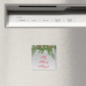 Festive Snowflake and Holly Merry KerstMagnet Magneet (Insitu (Vaatwasser))