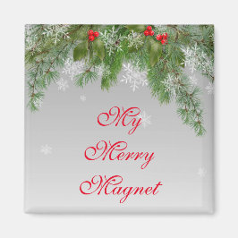 Festive Snowflake and Holly Merry KerstMagnet Magneet
