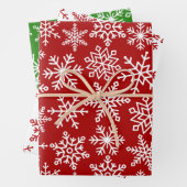 Festive Snowflake Red Green kerst Inpakpapier Vel (In situ)