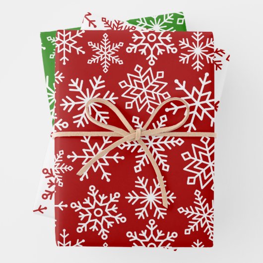 Festive Snowflake Red Green kerst Inpakpapier Vel (In situ)