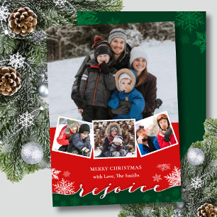 Festive Snowflakes Moderne Script REJOICE Kerstmis Feestdagenkaart