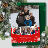 Festive Snowflakes Moderne Script REJOICE Kerstmis Feestdagenkaart