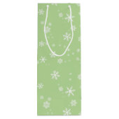 Festive Snowflakes on Green Kerstvakanay Wijn Cadeautas (Achterkant)
