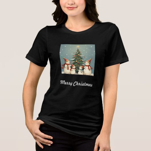 Festive Snowman Family Christmas Collection Tri-Blend Shirt (Voorkant)