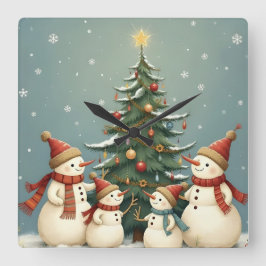 Festive Snowman Family Christmas Collection Vierkante Klok