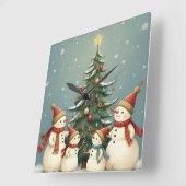 Festive Snowman Family Christmas Collection Vierkante Klok (Hoek)