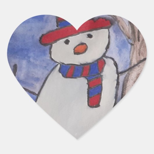 Festive Snowman Hart Sticker (Voorkant)