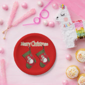Festive Snowman Kerstmis Stockings Red Papieren Bordje (Feest)