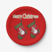 Festive Snowman Kerstmis Stockings Red Papieren Bordje (Voorkant)