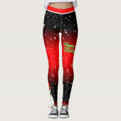 Festive Snowman on Black and Red Starry Holiday Leggings (Voorkant)