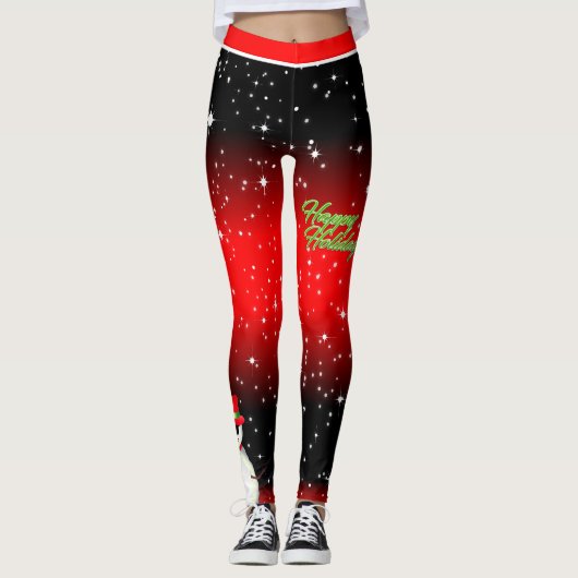 Festive Snowman on Black and Red Starry Holiday Leggings (Voorkant)