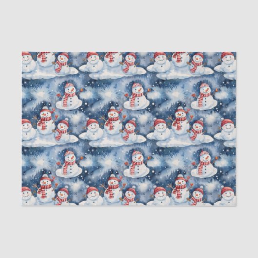 Festive Snowman Pattern in Watercolor Tissuepapier (Voorkant)