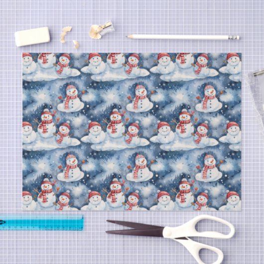 Festive Snowman Pattern in Watercolor Tissuepapier (Craft)