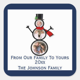 Festive Snowman Photo Lijst Sjabloon Vierkante Sticker