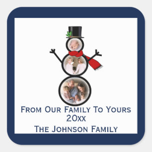 Festive Snowman Photo Lijst Sjabloon Vierkante Sticker
