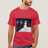 Festive Snowman with Colorful New Year Pyrotechnic T-shirt (Voorkant)