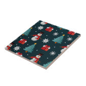 Festive Snowmen Christmas Trees and Gifts Pattern Tegeltje (Zijkant)