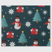 Festive Snowmen Christmas Trees Holiday Gift Cadeaupapier (Vlak)