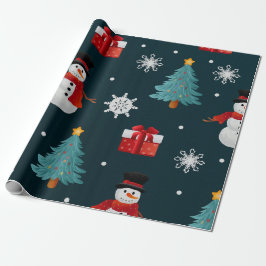 Festive Snowmen Christmas Trees Holiday Gift Cadeaupapier