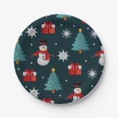 Festive Snowmen Christmas Trees Holiday Gift Round Papieren Bordje (Voorkant)