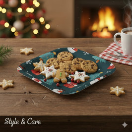 Festive Snowmen Christmas Trees Holiday Gift Sqr Papieren Bordje