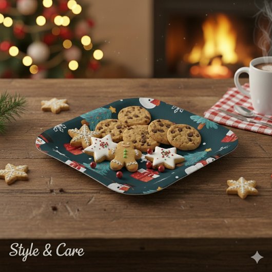 Festive Snowmen Christmas Trees Holiday Gift Sqr Papieren Bordje