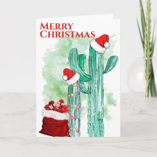 Festive Southwest Saguaro Cactus Custom Feestdagen Kaart (Voorkant)
