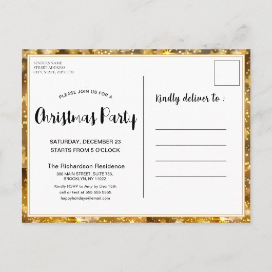 Festive Sparking Gold Fireworks Uitnodiging Briefkaart (Achterkant)