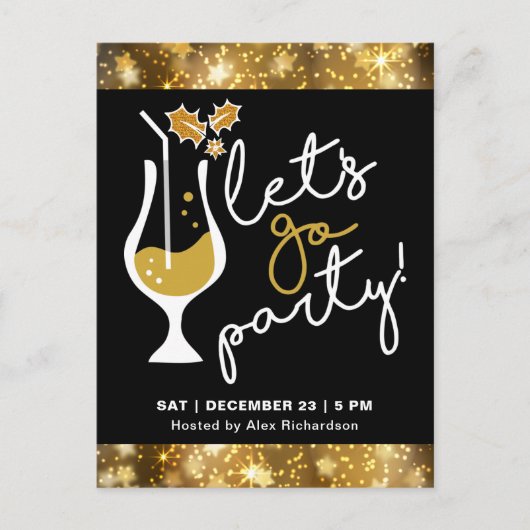 Festive Sparking Gold Fireworks Uitnodiging Briefkaart (Voorkant)