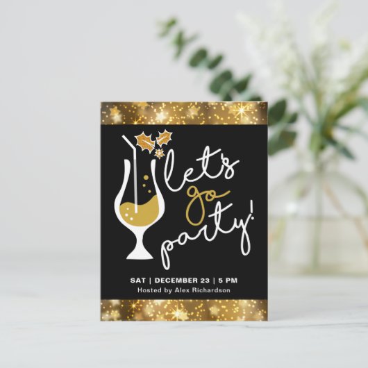 Festive Sparking Gold Fireworks Uitnodiging Briefkaart (Staand voorkant)