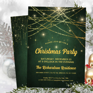 Festive Sparking Gold String Lights Green Party Kaart