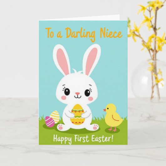 Festive Spring Rabbit Celebration Card Kaart (Gele Bloem)