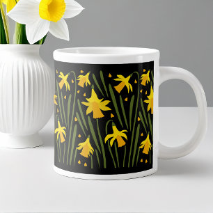 Festive Spring Yellow Daffodils op zwart Grote Koffiekop