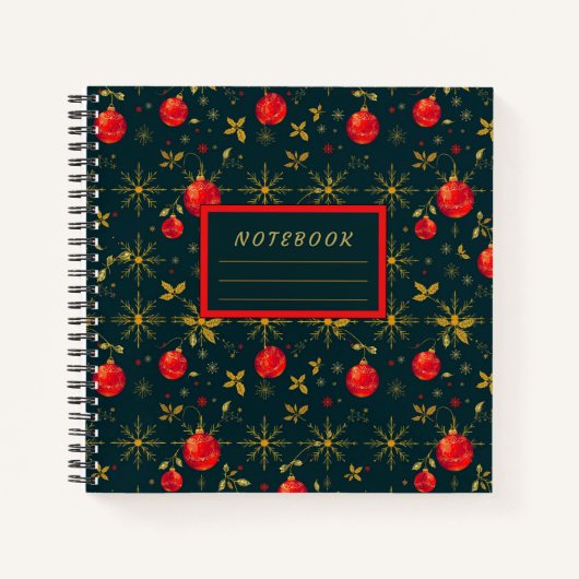 Festive Square Holiday Journal - Red Ornaments Notitieboek (Voorkant)