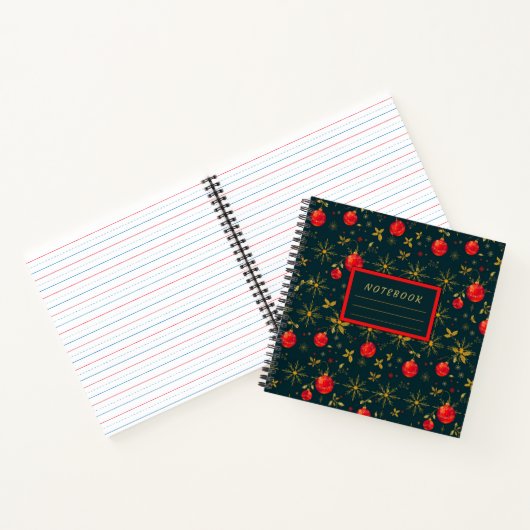 Festive Square Holiday Journal - Red Ornaments Notitieboek (Binnen)
