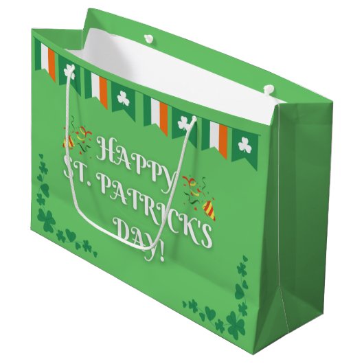 Festive St. Patrick's Day Green Groot Cadeauzakje (Voorkant Gekanteld)