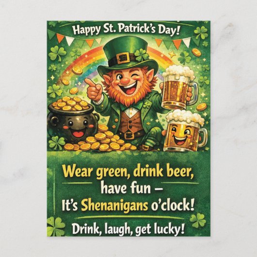 Festive St. Patrick's Day Leprechaun Greeting Briefkaart (Voorkant)
