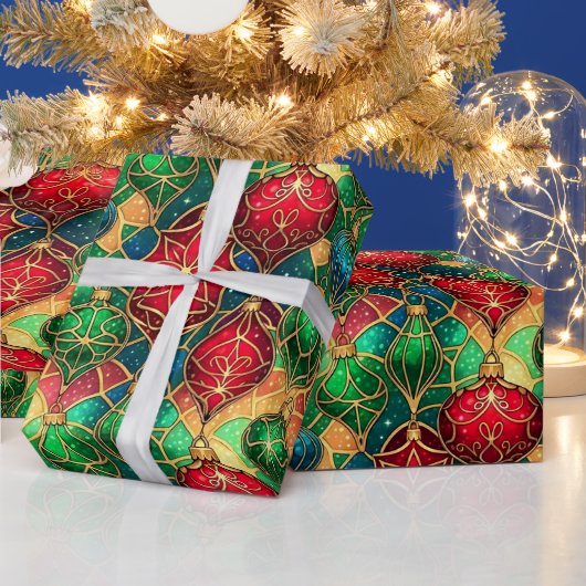 Festive Stained Glass Ornament Pattern Cadeaupapier (Feestdagen)