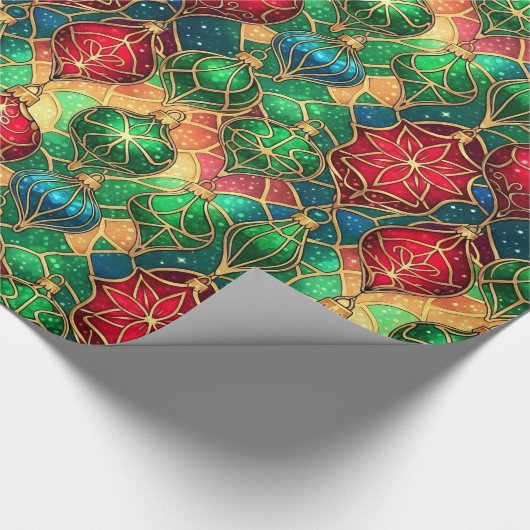 Festive Stained Glass Ornament Pattern Cadeaupapier (Hoek)