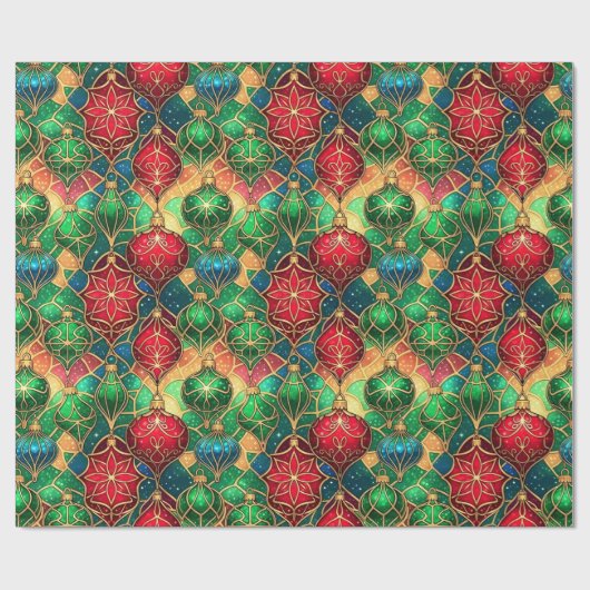 Festive Stained Glass Ornament Pattern Cadeaupapier (Vlak)