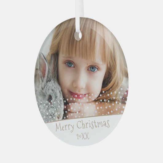 Festive Star Merry-kerstfamilie Keepomwille Foto Glas Ornament (Voorkant links)