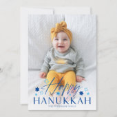Festive Starry Happy Hanukkah Blue Foto Feestdagenkaart (Voorkant)