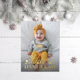 Festive Starry Happy Hanukkah Foto Gold Folie Feestdagen Briefkaart