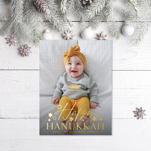 Festive Starry Happy Hanukkah Foto Gold Folie Feestdagen Briefkaart
