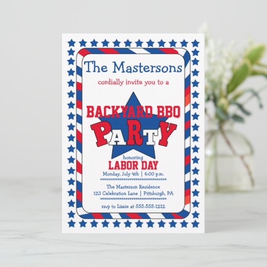 Festive Stars and Stripes Patriotic Labour Day BBQ Kaart (Staand voorkant)
