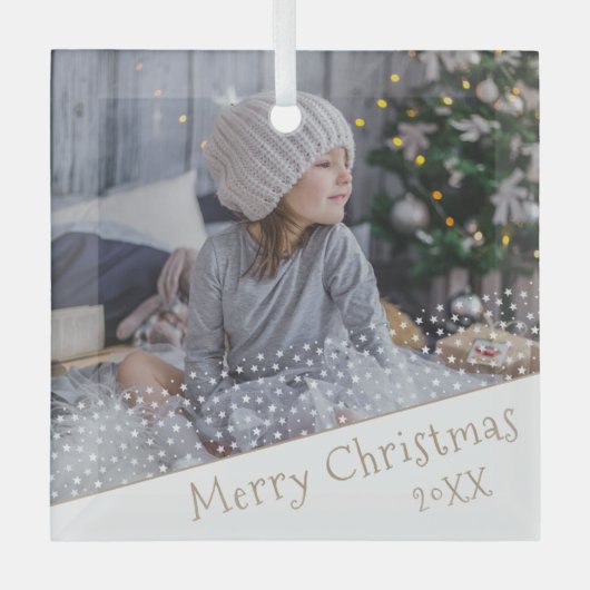 Festive Stars kerstfamilie Keepomwille Foto Glas Ornament (Voorkant)