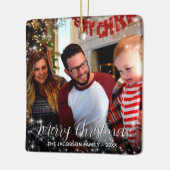 Festive Stars Merry Kerstmis Foto Holiday Keramisch Ornament (Links)