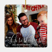 Festive Stars Merry Kerstmis Foto Holiday Keramisch Ornament (Achterkant)